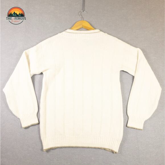 Cambridge Classic White Pullover Sweater Long Sleeve Preppy Knit Men's Medium - Picture 2 of 12